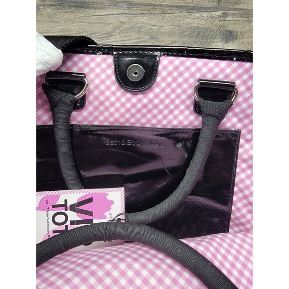 Bath&Bodyworks Straw Tote Bag With Black Handles Bow Detail Removable Strap Pink - Picture 7 of 8